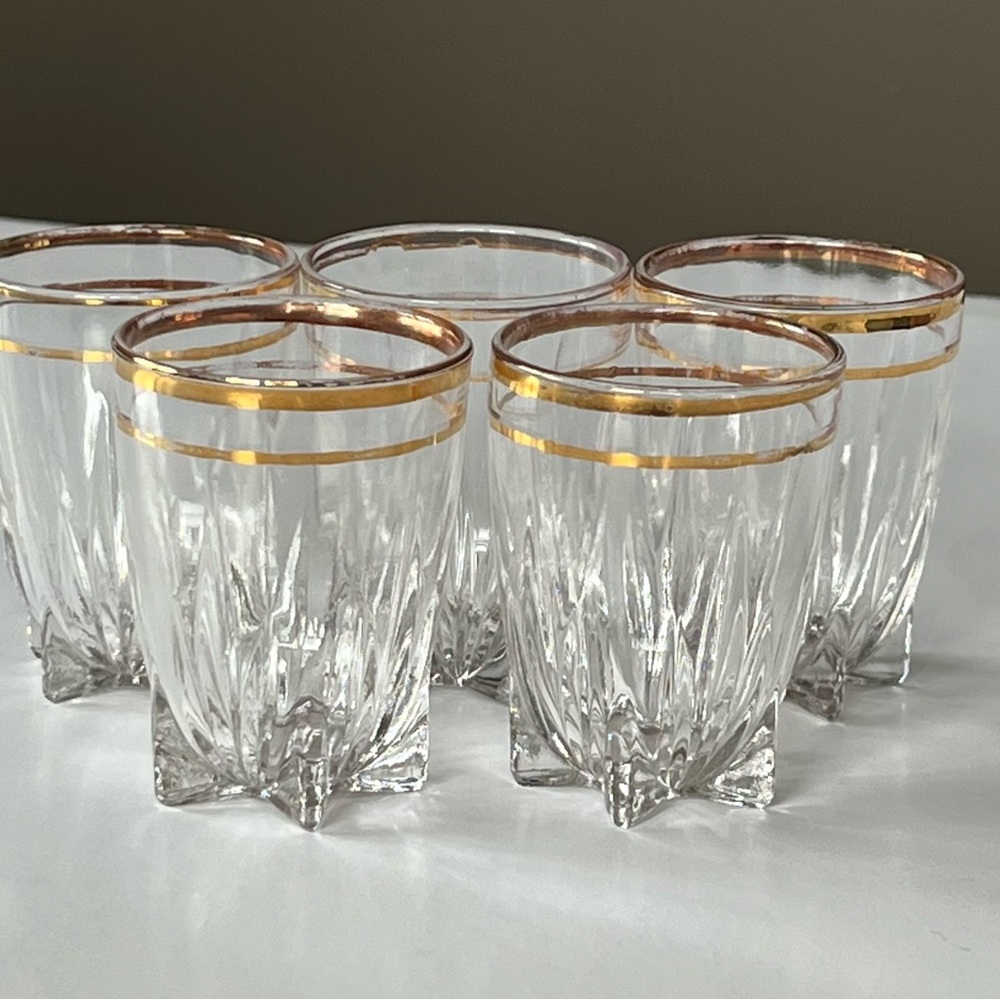 VTG Federal Glass “Star Gold” shot glasses discontinued circa 1957 set/6